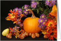 Blank Note Card-Autumn / Fall Greeting Card with Pumpkin-Flowers-Nuts card