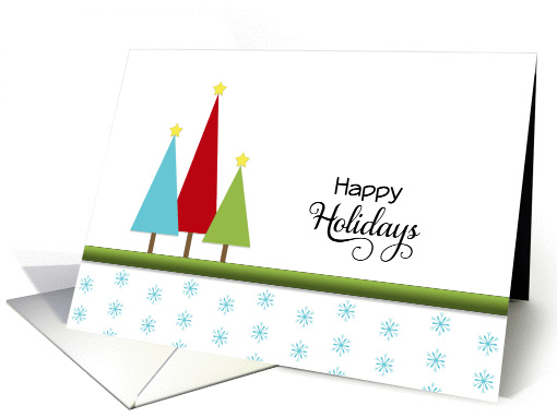 Christmas Happy Holidays Greeting Card-Three Trees-Snow Flakes card