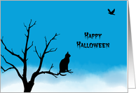 General Halloween Card with Cat Silhouette, Tree and Bird card
