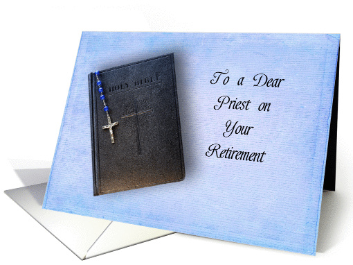 Priest Retirement Greeting Card-Blue Rosary Laying on a... (505064)