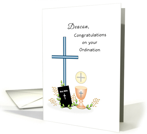 Deacon Ordination Greeting Card-Cross-Chalice-Bible-Book-Wafer card