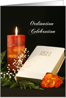 For Deacon Ordination Invitation Greeting Card-Candle, Bible, Rose card
