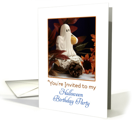 Halloween Birthday Party Invitation with Ghost, Pine Cones... (506584)