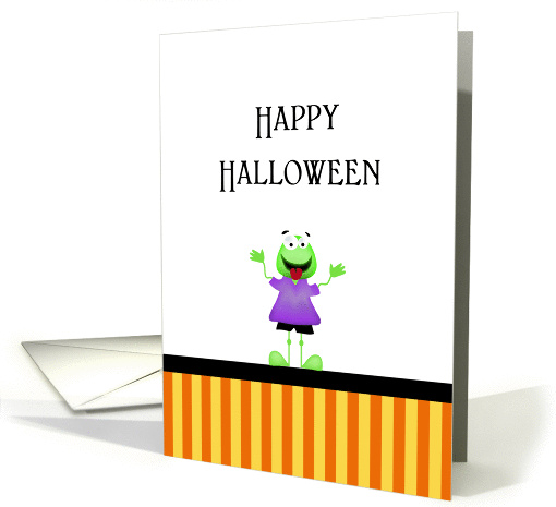 Halloween Greeting Card with Green Gremlin and Orange Stripes card