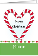 For Niece Christmas Greeting Card-Candy Cane Heart Shaped card