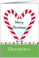 For Grandma Christmas Greeting Card-Candy Cane Heart Shaped card
