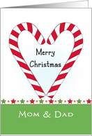 For Mom & Dad Christmas Greeting Card-Candy Cane Heart Shaped card
