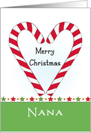 For Nana Christmas Greeting Card with Candy Cane Heart Design card