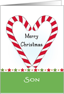 For Son Christmas Greeting Card with Candy Cane Shaped Heart card