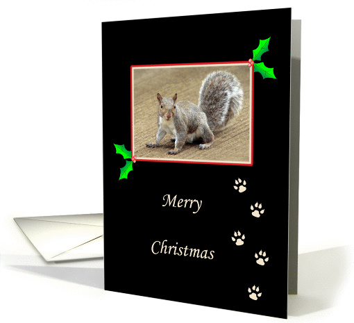 Squirrel Christmas Card-Paw Prints-Foot Prints-Merry Christmas card