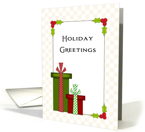 General Christmas Card with Christmas Presents-Holly & Berries card