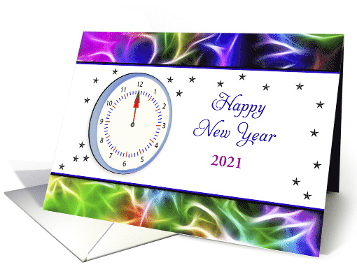 New Year Greeting Card Clock-Stars Customizable Text card (535154)