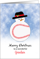 For Grandson Christmas Card Snowman Baseball Theme-Snow Scene card