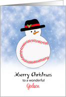 For Godson Snowman Baseball Themed Christmas Card