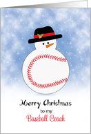 For Baseball Coach Christmas Card Snowman Baseball Body in Snow Scene card