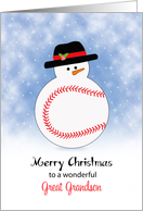 For Great Grandson Snowman Baseball Themed Christmas Card