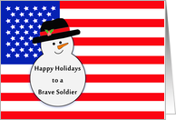 For Soldier Patriotic Christmas Card with Snowman over American Flag card