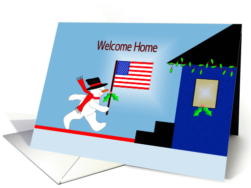 Welcome Home Soldier Greeting Card with Snowman Holding... (541126)