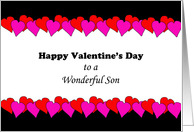 For Son Valentine’s Day Greeting Card-Pink Red Heart Border card