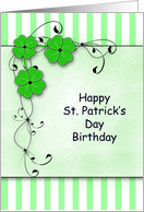 Birthday on St. Patrick’s Day Greeting Card-Green Clover-Swirls-Stripe card