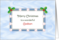 For Godson Christmas Card-Holly and Berries-Baseball Theme card