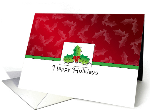 Christmas Card with Holly and Berry Design-Happy Holidays card