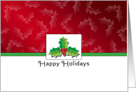 Christmas Card with Holly and Berry Design-Happy Holidays card