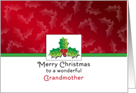 For Grandma Christmas Card-Holly and Berry Design-Merry Christmas card