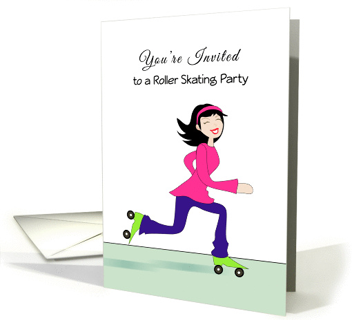Roller Skating Party Invitation For Girls - Retro Girl in Pink card