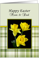 For Mom & Dad Easter Greeting Card-Green Plaid-Yellow Daffodils card