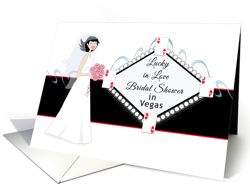 Lucky in Love Bridal Shower in Vegas Invitation-Retro Girl Bride card