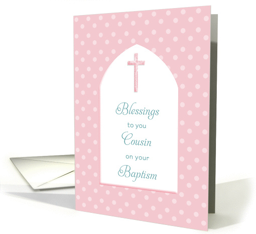 For Cousin Christening / Baptism Card-Pink Cross and Dots card