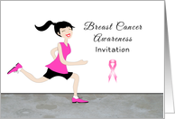 Breast Cancer Awareness Marathon Invitation-Retro Girl Running-Ribbon card