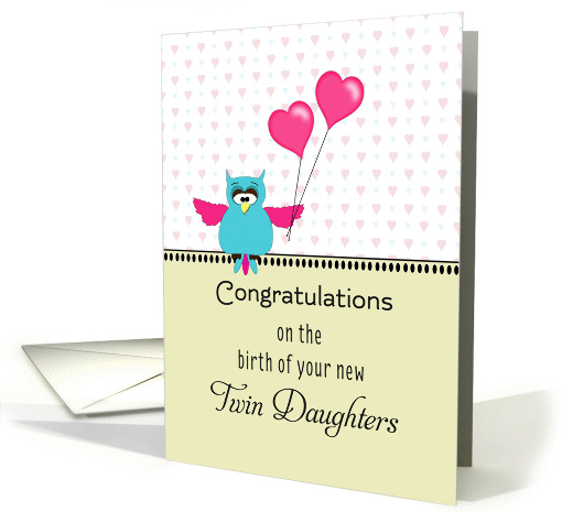 For New Twin Daughters / New Twin Girls Greeting Card-Owl... (582681)