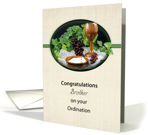 For Brother Ordination Greeting Card-Hosts-Grapes-Chalice-Ivy card