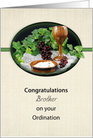 For Brother Ordination Greeting Card-Hosts-Grapes-Chalice-Ivy card
