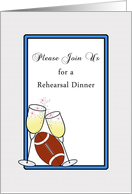 Football Rehearsal Dinner Invitation-Champagne Glasses & Football card