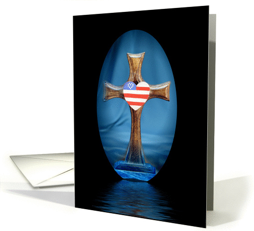 Religious Memorial Day Greeting Card-Patriotic Heart on Cross card