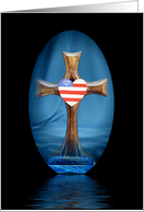 Religious Memorial Day Greeting Card-Patriotic Heart on Cross card