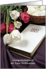 Congratulations on your Ordination Bible Communion Wafers and Tulips card