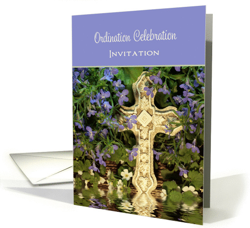 Ordination Celebration Invitation Greeting Card-Cross Reflection card