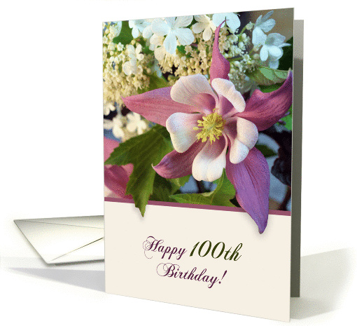 100th Happy Birthday Greeting Card-Columbine Flower card (625434)