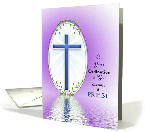 For Priest Ordination Greeting Card-Blue Cross and Reflection card