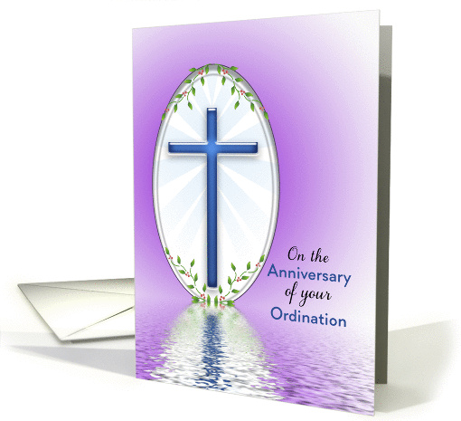 Ordination Anniversary Greeting Card-Blue Cross-Reflection card