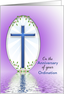 Ordination Anniversary Greeting Card-Blue Cross-Reflection card