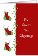 For Niece-1st-First Christmas Greeting Card-Three-3-Christmas Stocking card