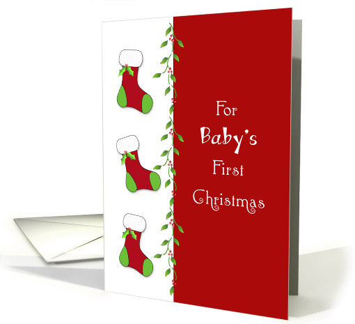 For Baby's First Christmas Greeting Card-Christmas Stockings card