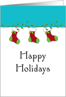 Happy Holidays Christmas Greeting Card-Christmas Stockings on Holly card