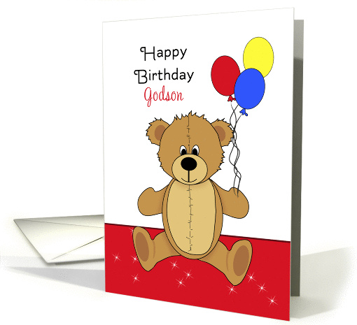 For Godson Birthday Card with Bear Holding Balloons card (637660)