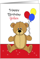 For Godson Birthday Card with Bear Holding Balloons card